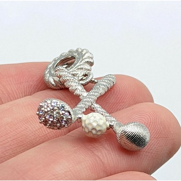 Judith Ripka Sterling Silver Enamel CZ Golf Ball Clubs Bead Charm - Picture 8 of 10